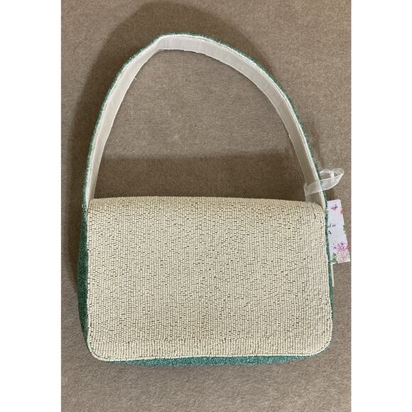 Viral Handcrafted In India Beach Sun Beaded Bag Purse New Aqua Ivory - Picture 2 of 10